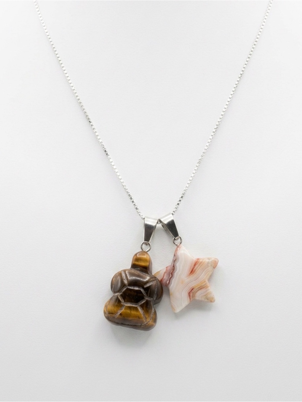 Agate Star ⭐️ and Tigers Eye turtle 🐢 sterling silver 16” necklace